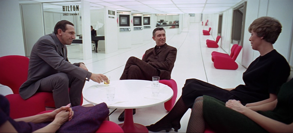 William Sylvester, Leonard Rossiter, space station interior, Margaret Tyzack in 2001: A Space Odyssey